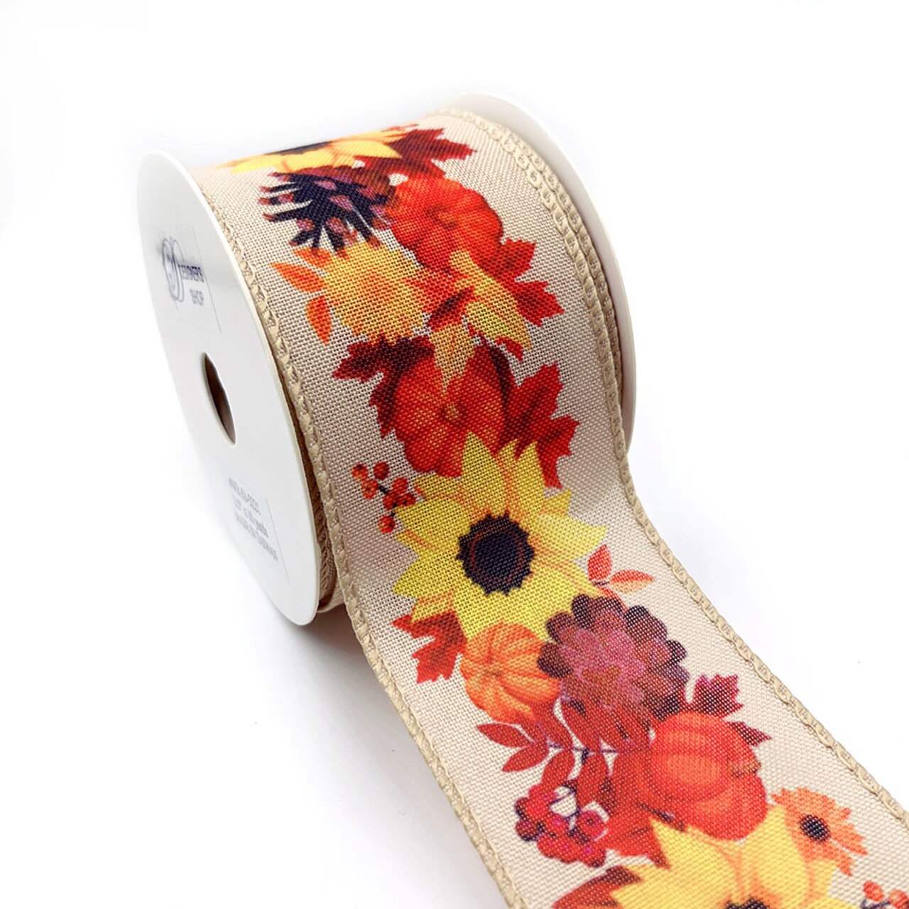 Designer’s Shop WR 63-5221 Fall Sunflower & Pumpkin Wired Edge Ribbon – 2.5" x 10 Yards – Autumn Harvest Floral